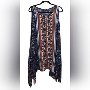 Highness Womans Sleeveless Floral Handkerchief Hem Dress, Large